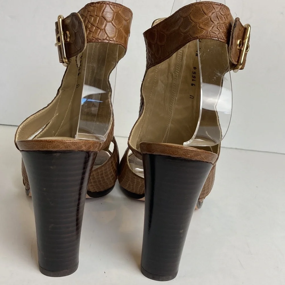Stuart Weitzman Chunky High Heel Shoes in Toffee Camel Brown Sz 8.5 Maximalist